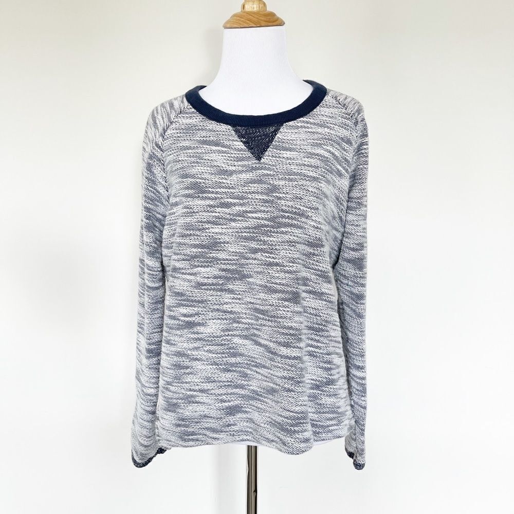 Athleta blue and white crew neck sweatshirt
